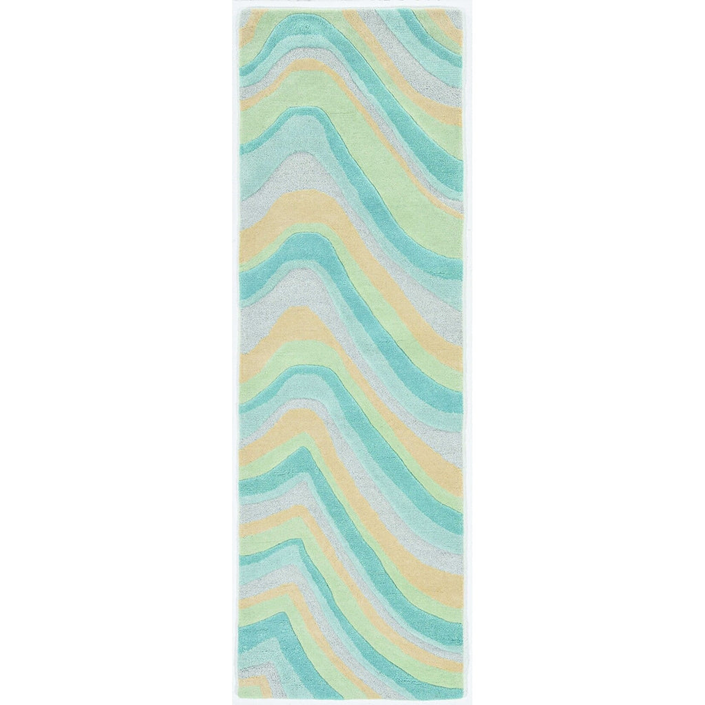 '- Blue Hand Tufted Beige x 12'3" Ocean Runner Waves Abstract Rug 8' 9'3" HomeRoots