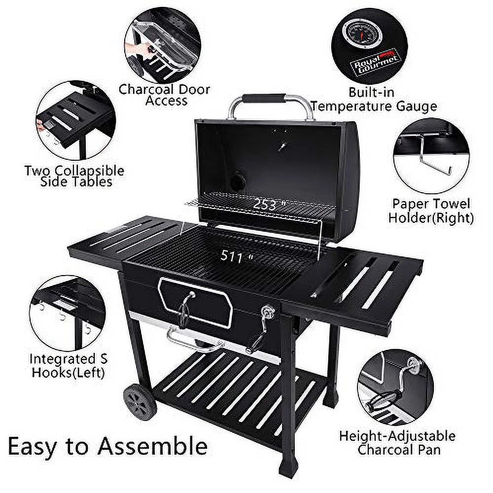 30-Inch BBQ Patio Charcoal Black, Picnic CD2030AN Backyard Large Camping Cooking, Grill, Royal Smoker Deluxe Gourmet