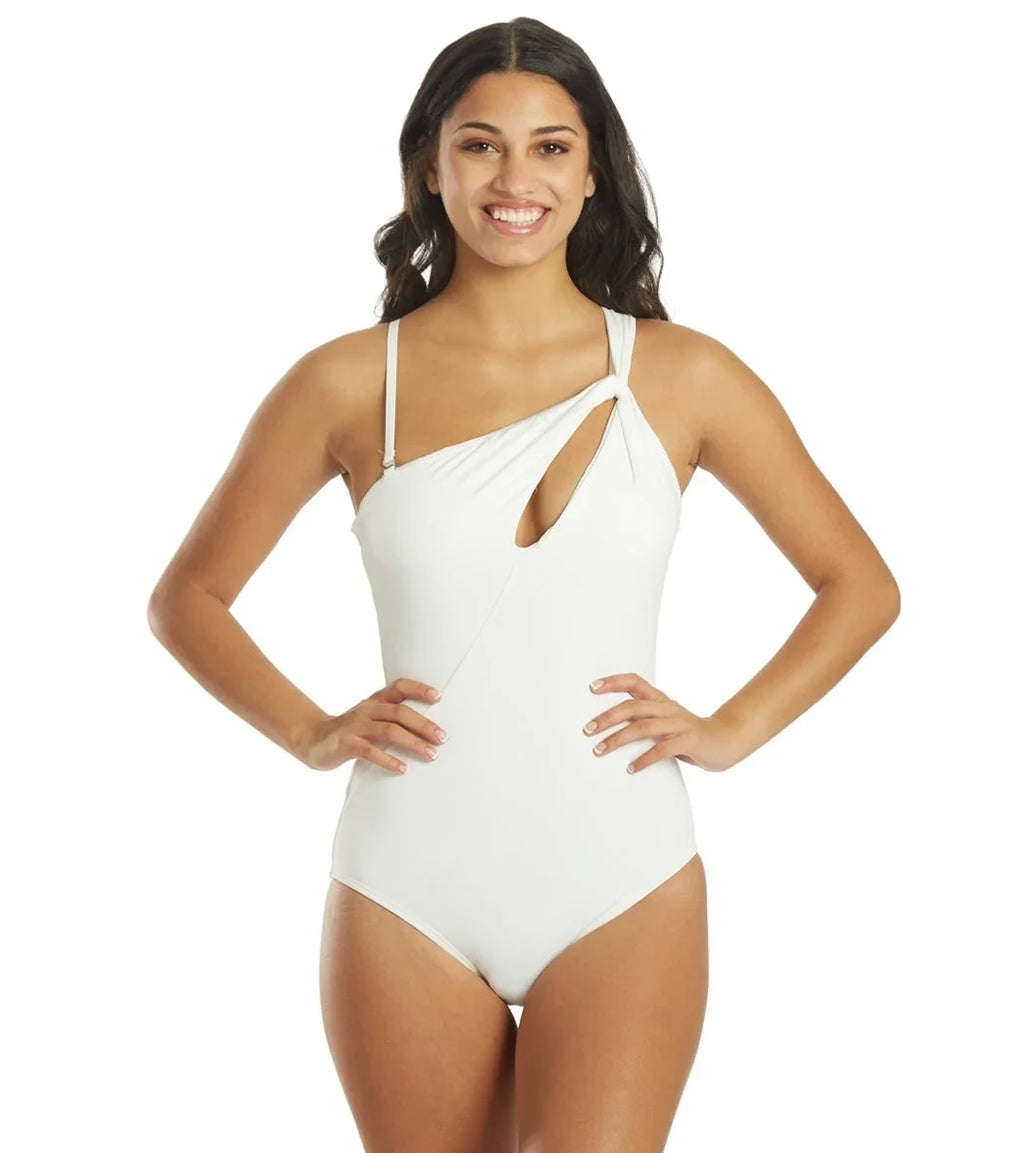 Twist-Front Swimsuit, One Carmen Valvo US 10 One-Shoulder Piece Marc WHITE