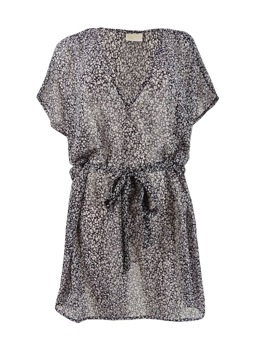 Cover-Up Belted Black) Kors V-Neck (S, Swim Michael Women's Caftan Michael Top