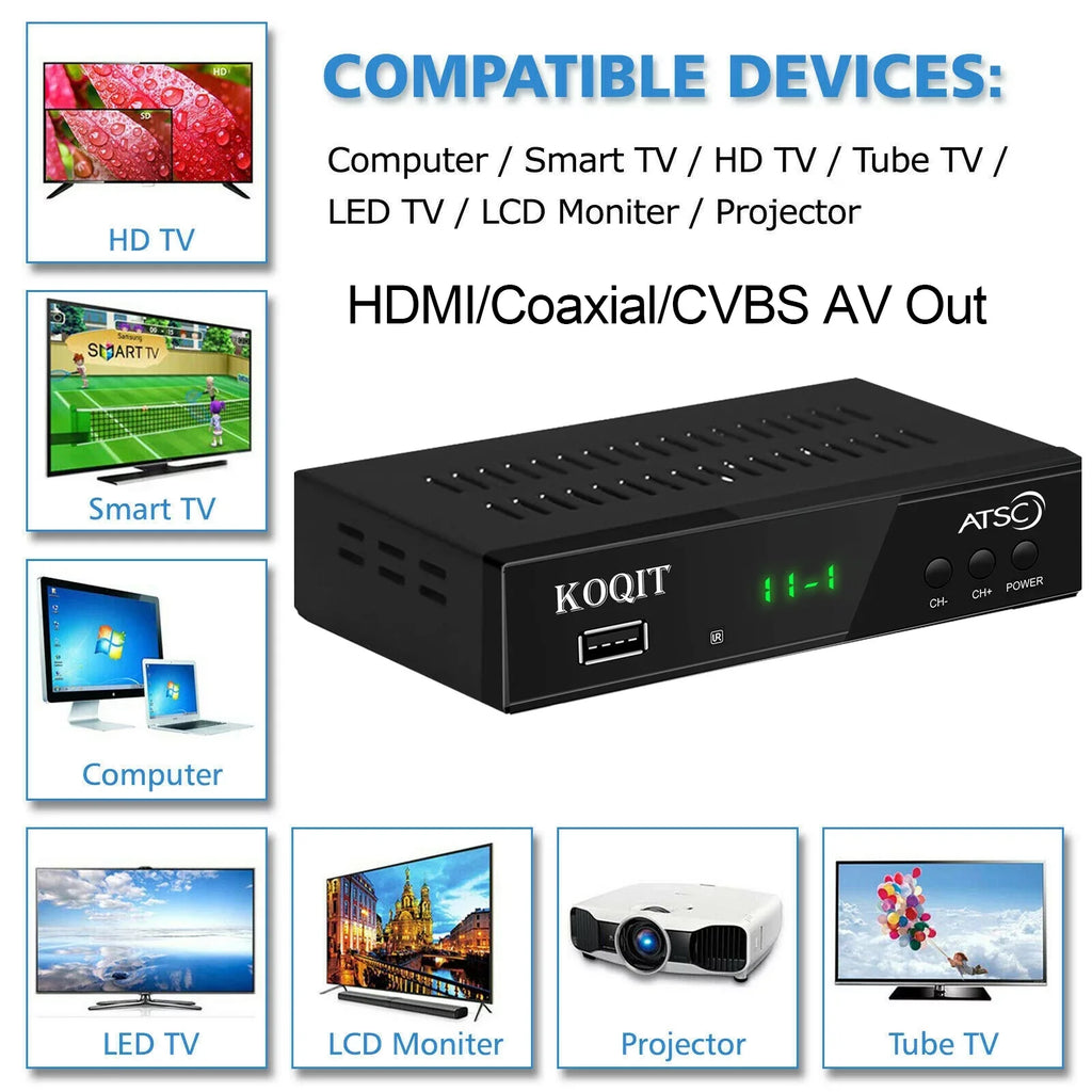 ATSC Recorders to Digital, TV Box USB, OTA Hours, 12/24 Digital to Converter Box Set Coax HDMI Top Digital Box, Clock to Analog tv Multimedia Tuner