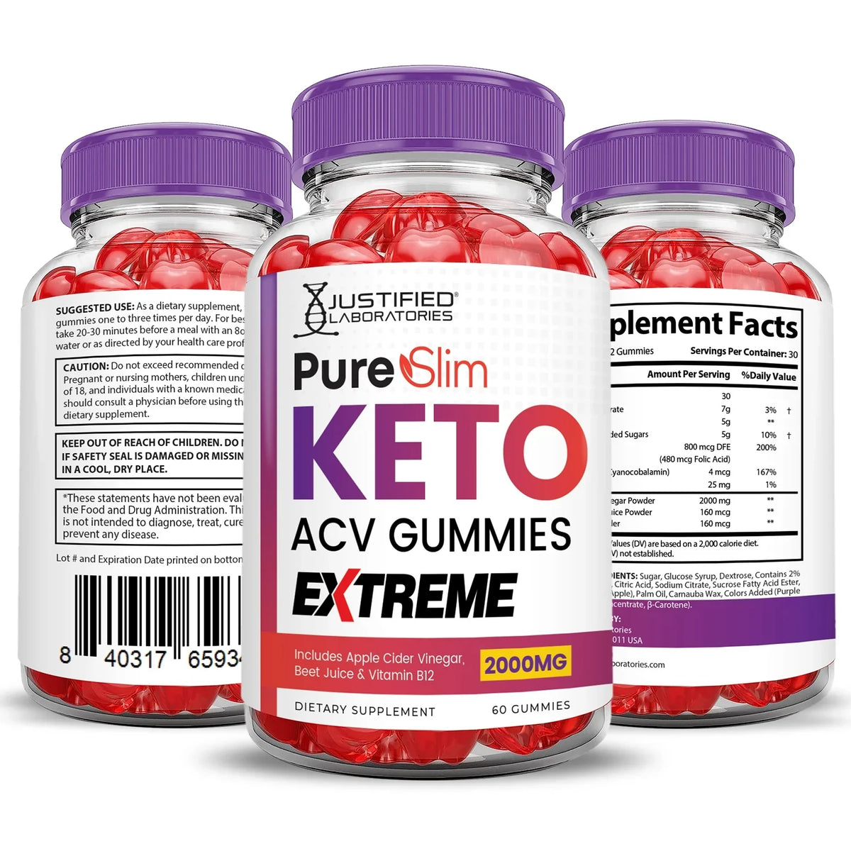 Extreme 120 Pure Supplement Gummies Dietary Keto Gummys Pack) (2 Slim ACV 2000mg