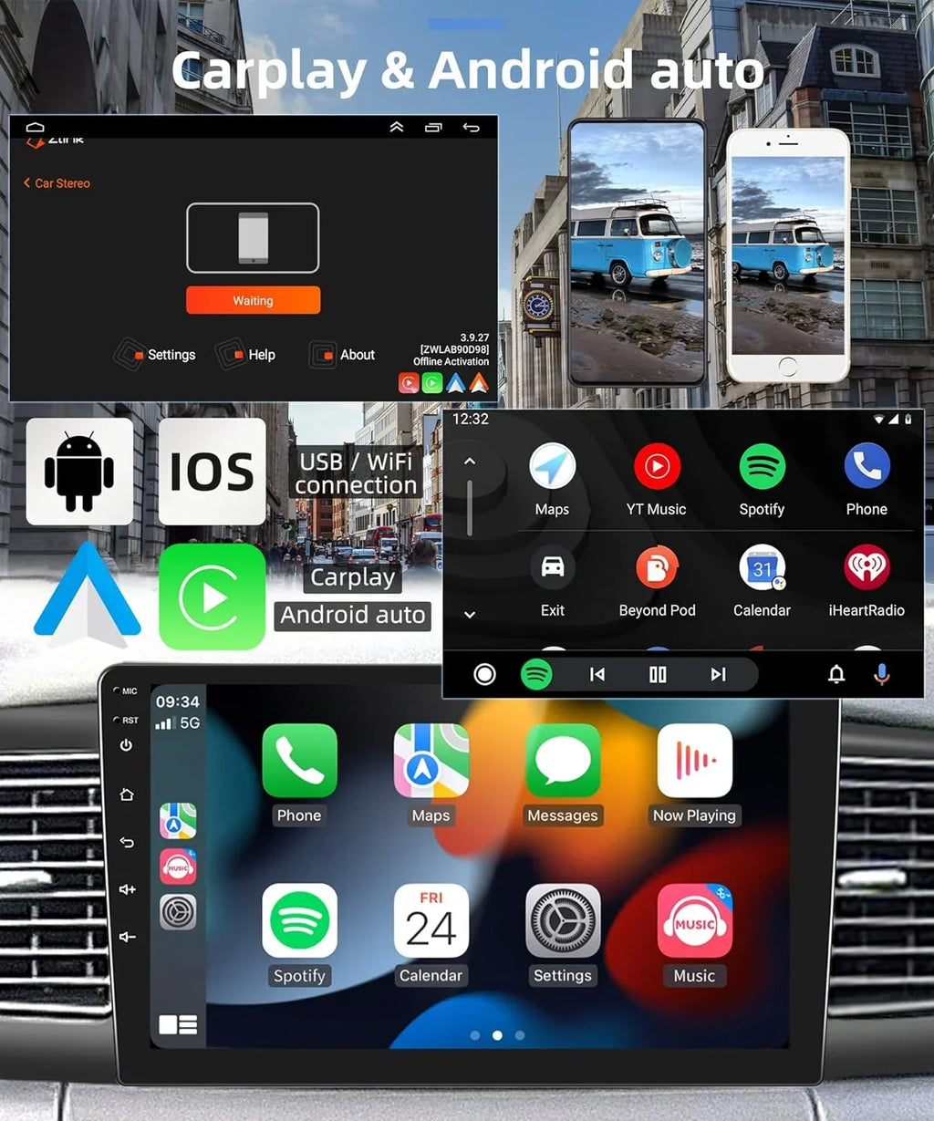 Corolla USB Android SWC Bluetooth 1G+32G Car RCA Wireless Toyota Radio Screen Camera with Stereo THONZER ex + Backup Carplay, 2007-2012 WiFi for 9 Car Link GPS Touch Mirror FM Inch Rimoody