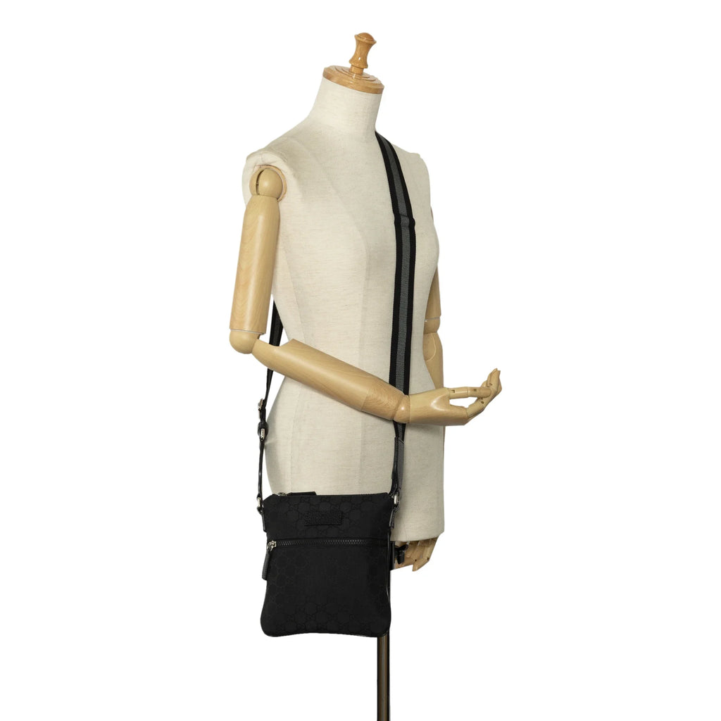 Web GG Bag Authenticated Fabric Nylon (Good) Crossbody Black Crossbody Pre-Owned Gucci Unisex