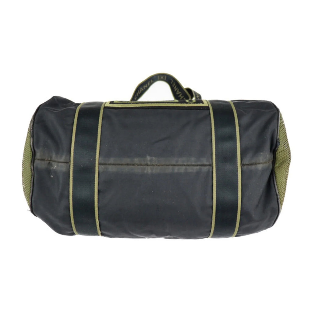 Pre-Owned Travel Green Round 10 (Fair) Sport Black Khaki Line Cylindrical Cocomark Chanel Bag CHANEL Nylon Series Shoulder Boston Canvas