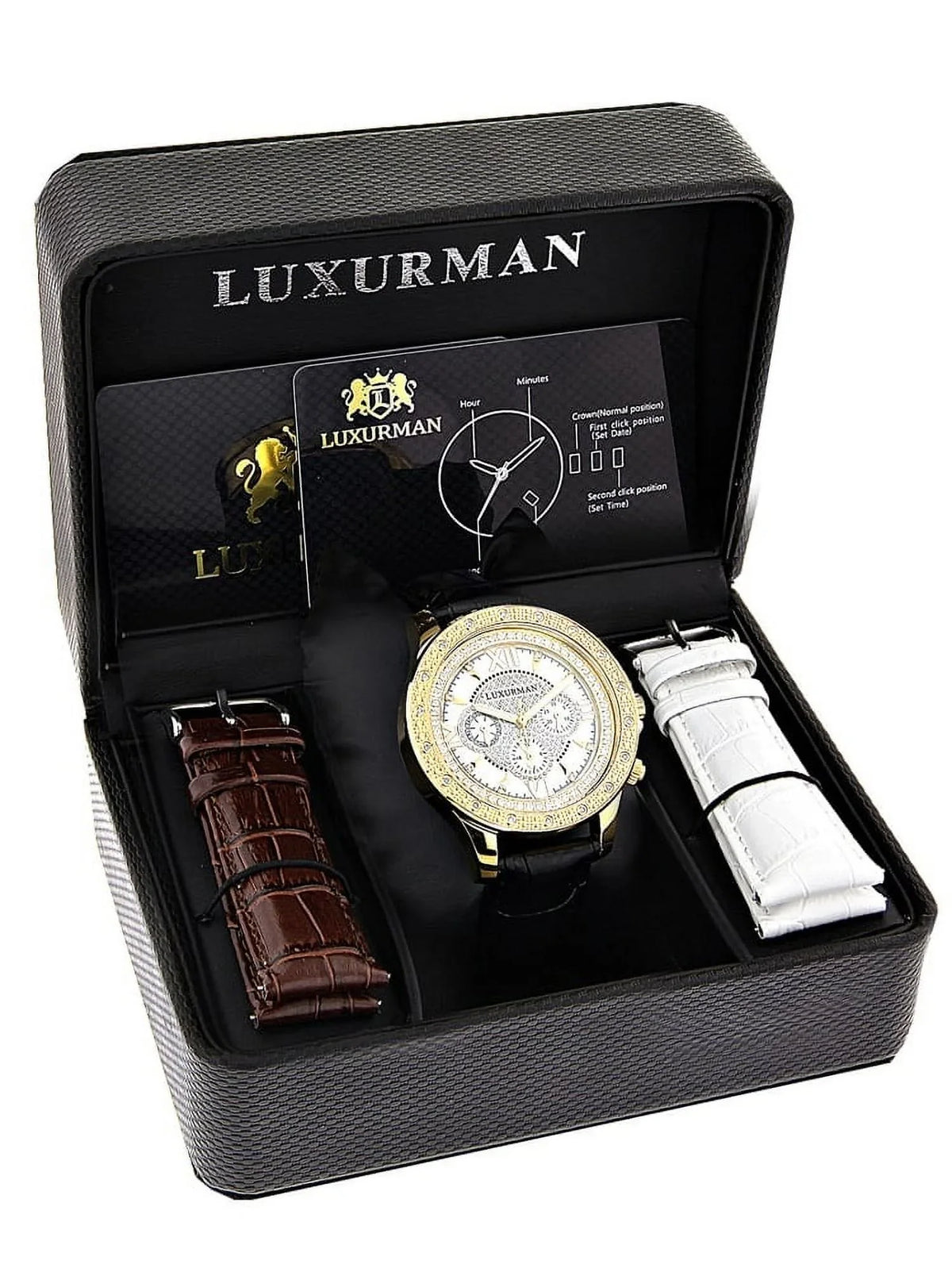Leather Two Men's Black Watch Straps Diamond Extra with