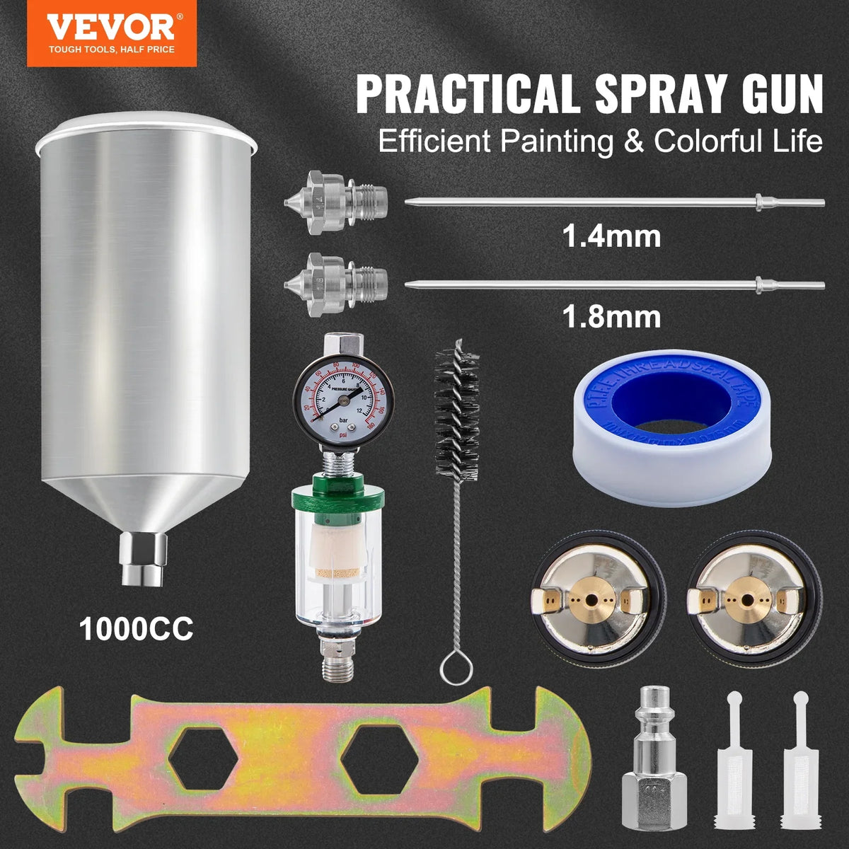 Nozzle LVLP Kit Gun Gravity Air Feed 1.3/1.4/1.8 Gun Spray Paint mm VEVOR