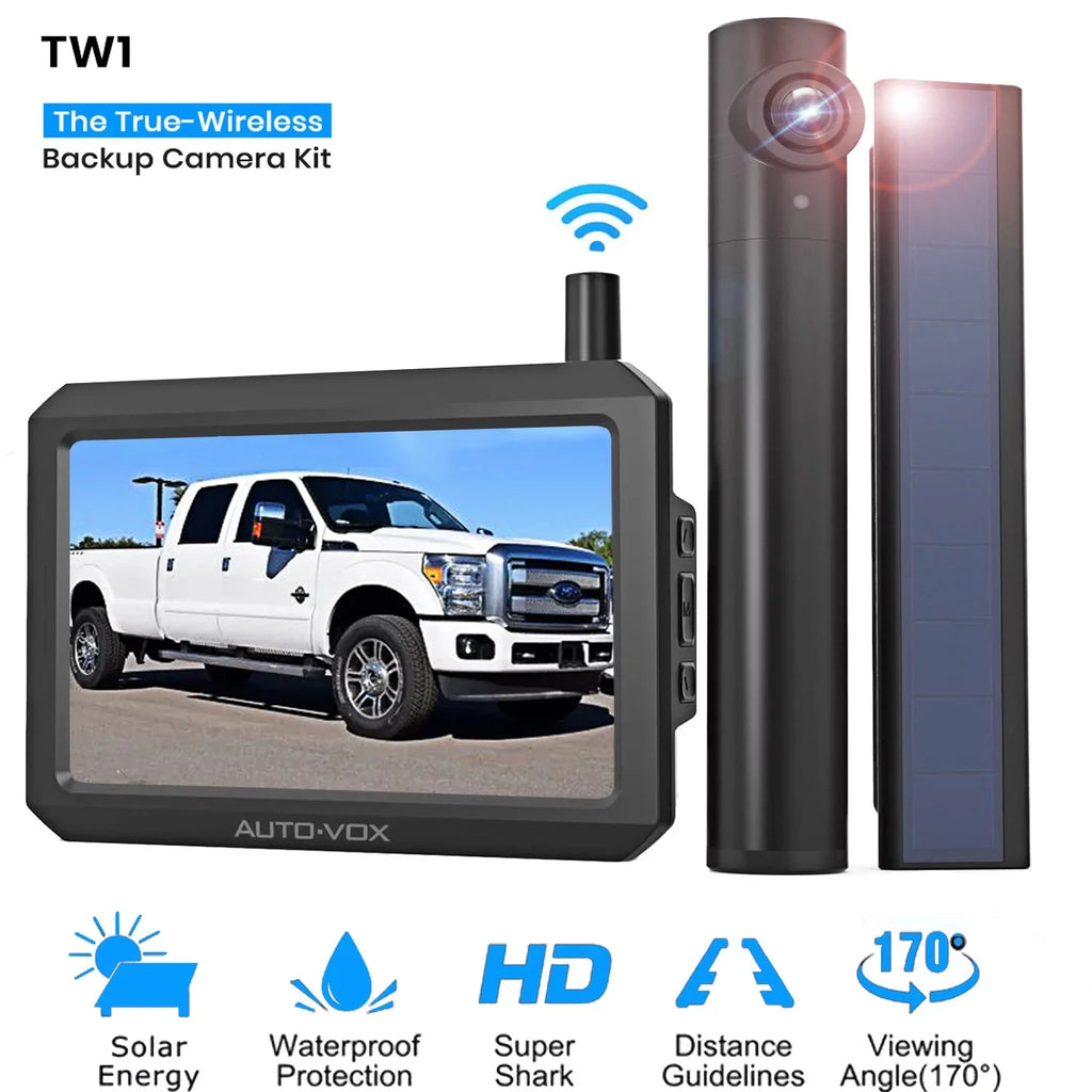 Wireless Camera Solar Trailers with Campervans, Back Panel Wireless Auto-Vox Trucks Plate for Camera 2 Channel View Rear Backup (TW1) Solar Up License for