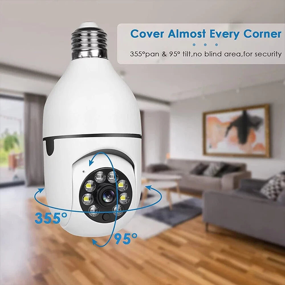5GHz Surveillance Audio Panoramic Night Motion 360 Two E27 Pack) (2 JahyShow with Detection, Bulb Wireless Home Camera, Viewing, View 1080P Cameras Way Degree Lens, Vision, Light CCTV Remote