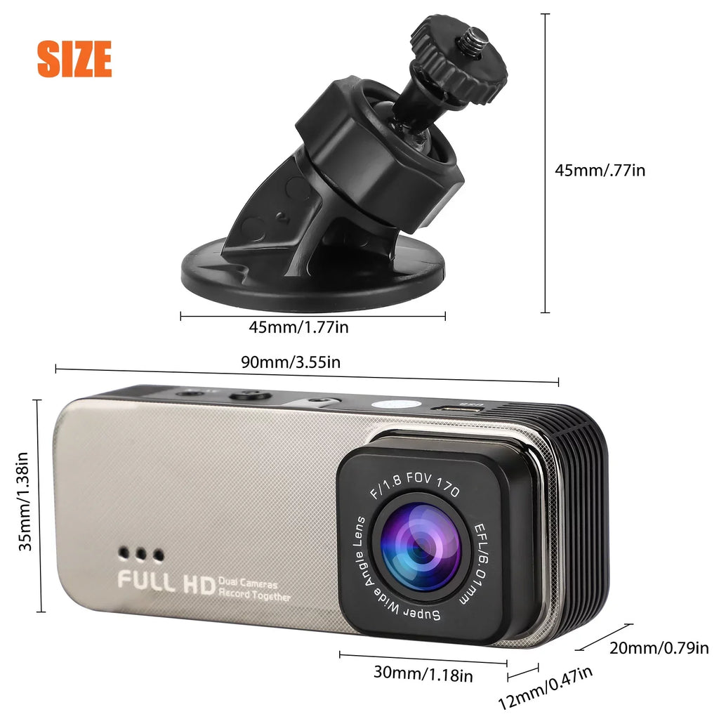 170° 1080P Dual Dual Cam, Detection, Dash and G-Sensor, Camera Dash for 3.16inch Rear Wide Front Black Cars, Camera Angle WDR, Recorder Motion with Monitoring, Display, Dashboard TSV Parking