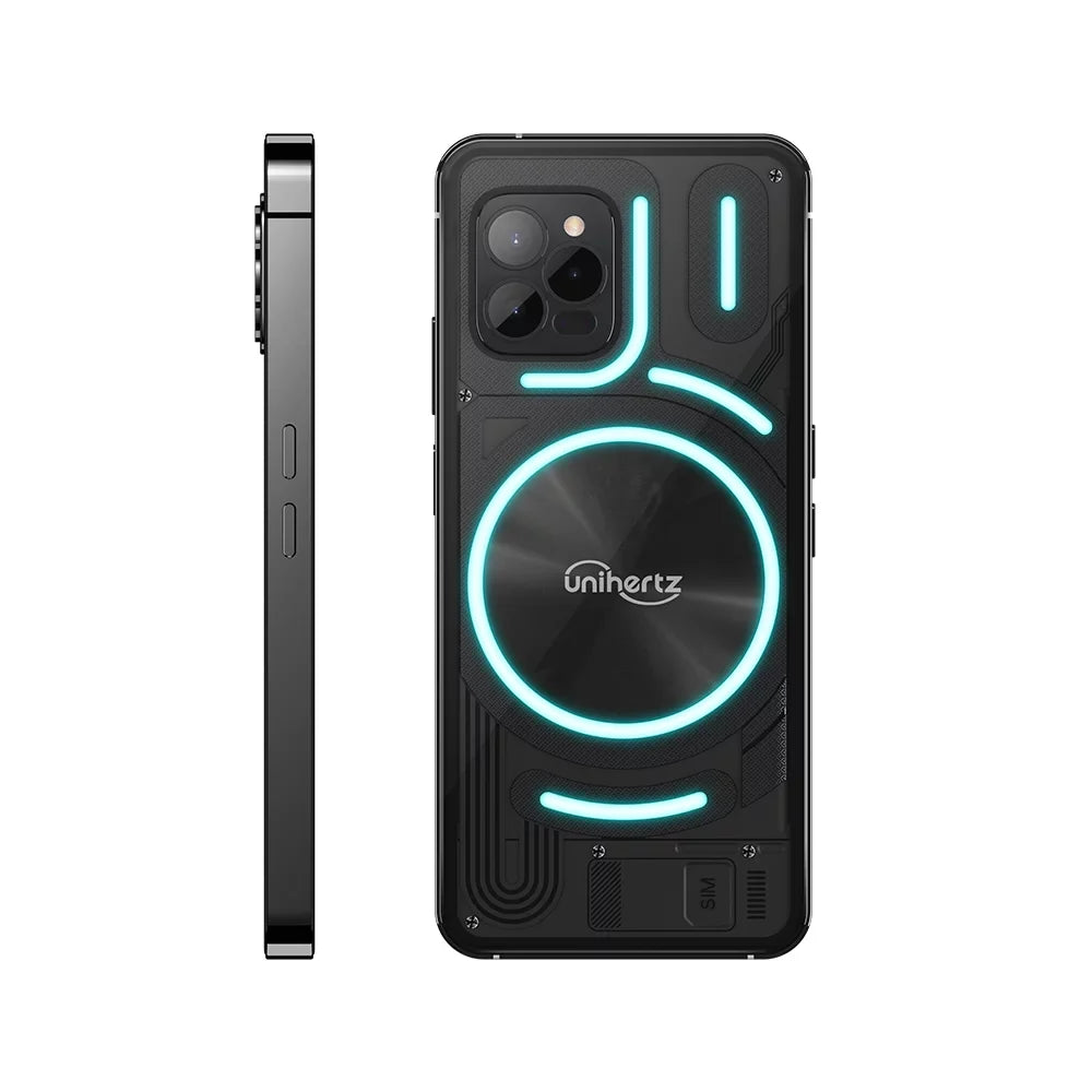 Camera, Charging, Transparent NFC, LED Back Unihertz Design Light, Smartphone, Android 5000 12 108MP mAh Industrial Unlocked Smartphone - with Battery Fast 4G and Colorful (Black) Luna