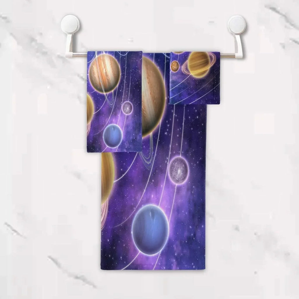1 Set, 3 Towels, Solar Washcloths Towels Bath Hand Quick-Drying and Planets Towels Piece Absorbent, 1 Coolnut System cloth 1 & Wash