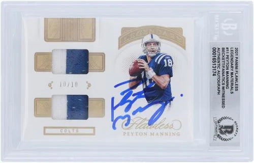 Indianapolis #LM11 2021 Fanatics Materials Flawless Peyton 2 Relic Panini Card Fanatics - Beckett Certified Witnessed #10/10 10 Autographed Legendary Authentic Authenticated Colts Color Manning