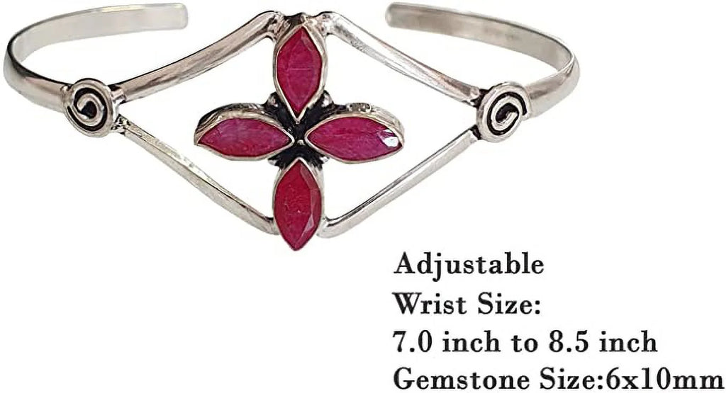 Bohemian Ruby Bracelet Handmade Gemstone Natural Women, Boho Plated Bracelet, Cuff for Designer Party Red Design Fashion Jewelry Tribal Modern Silver