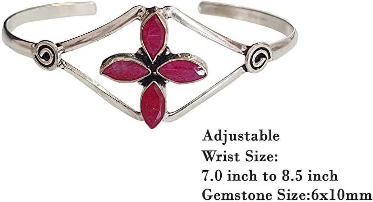 Bohemian Ruby Bracelet Handmade Gemstone Natural Women, Boho Plated Bracelet, Cuff for Designer Party Red Design Fashion Jewelry Tribal Modern Silver