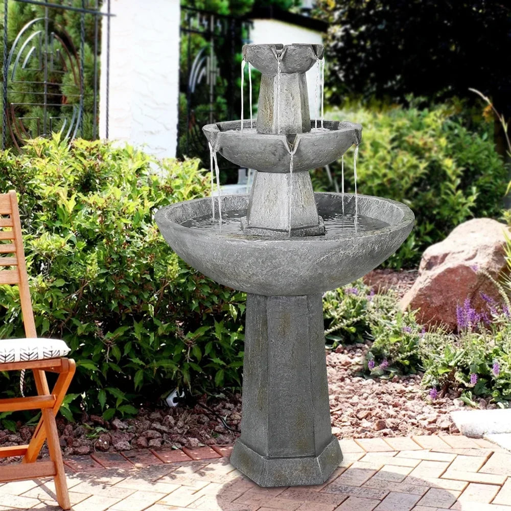 Porch Garden Waterfall 43.3in Freestanding Bath Fountain, for Lawn Backyard 3 H Decor Tier Bird Home with Patio Fountain Outdoor Deck