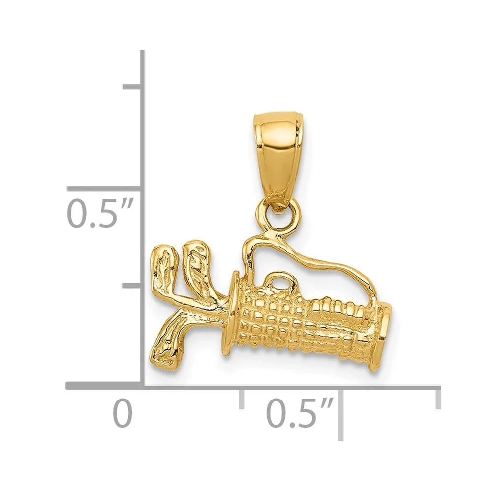 Gold (L-16 with 14K mm) mm,W-14 Golf Pendant Yellow 3-Dimensional Bag Women Auriga for Polished Charm Clubs