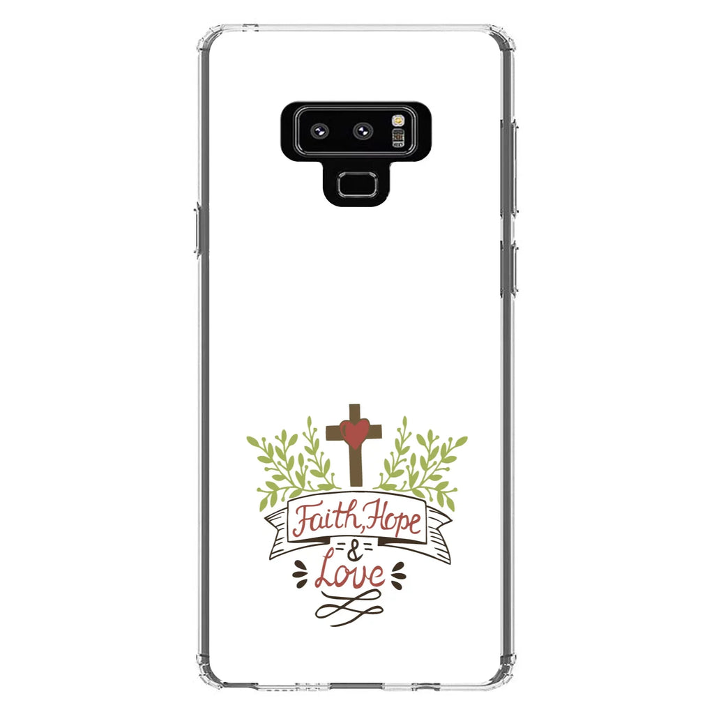 Acrylic Hybrid - Love Note 9 for DistinctInk Samsung Tempered Clear Shockproof - Cross Back, Glass - Leaves & Hope Faith, Bumper, Galaxy Screen & Protector TPU Case