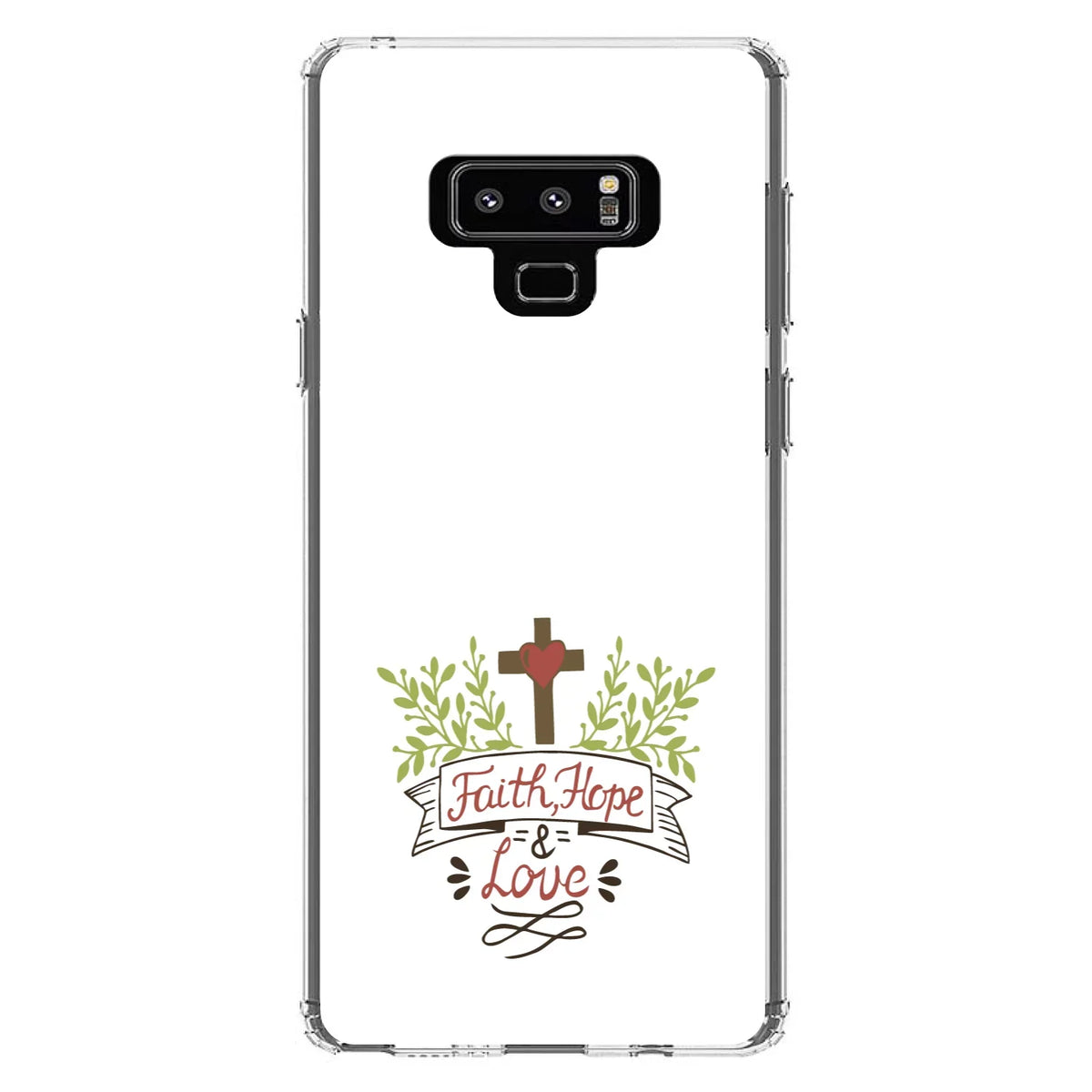 Acrylic Hybrid - Love Note 9 for DistinctInk Samsung Tempered Clear Shockproof - Cross Back, Glass - Leaves & Hope Faith, Bumper, Galaxy Screen & Protector TPU Case