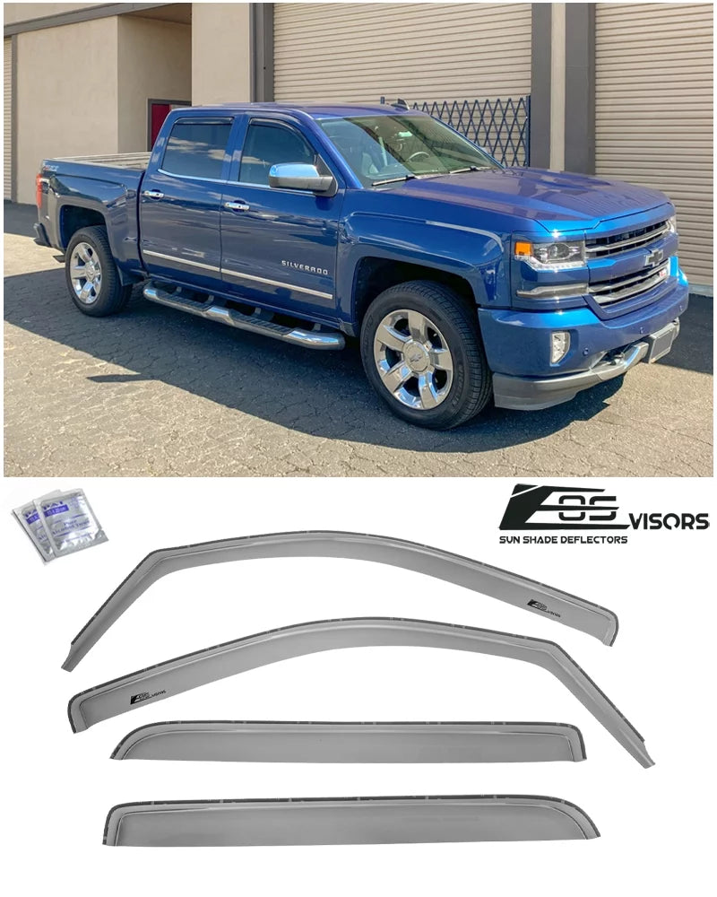 Fits Online Extreme Vents 2014-2018 TINTED ALL | EOS Style Side SMOKE Chevrolet Guards Silverado Models Cab Window Deflectors Store IN-CHANNEL 1500 Rain Visors Crew
