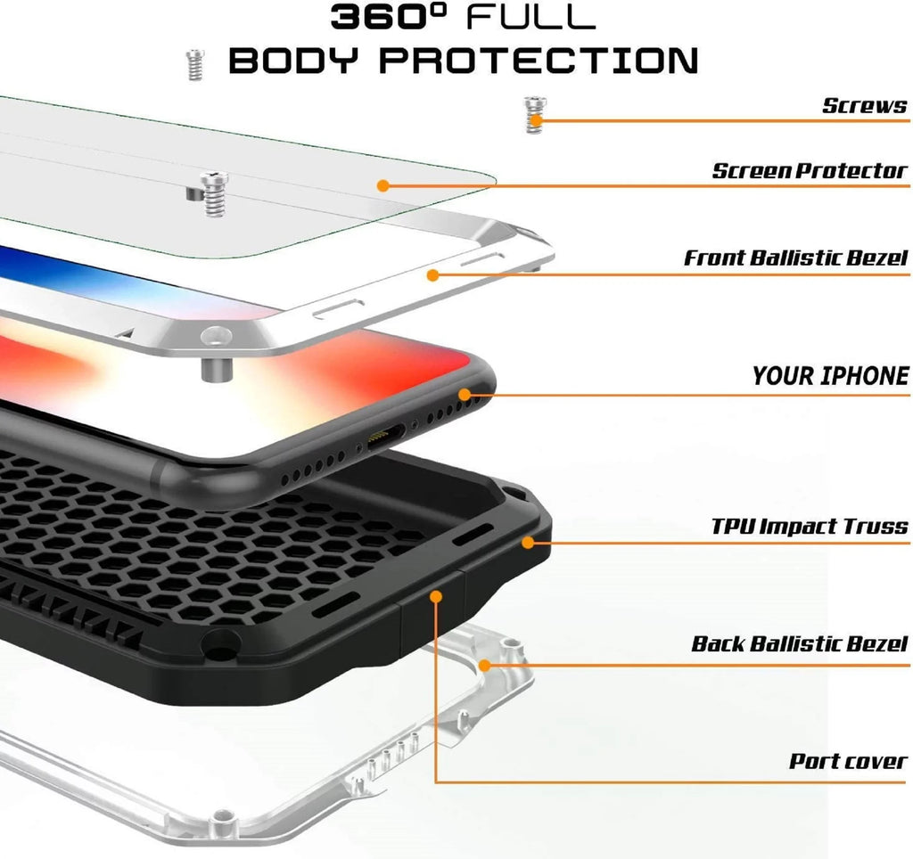Metal Duty Scratch Resistant Heavy Glass Protection, Gorilla Grade Travel Outdoor 5s Rugged and (White) Case Aluminum Shockproof Military iPhone