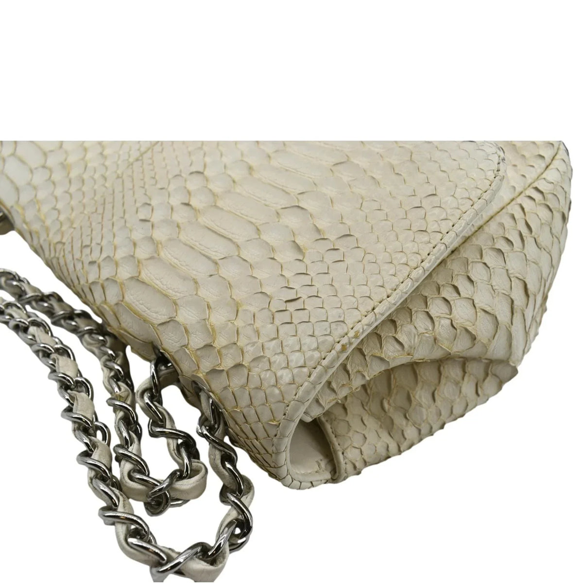 Python Crossbody Bag CHANEL Flap Leather Pre-Owned Ivory