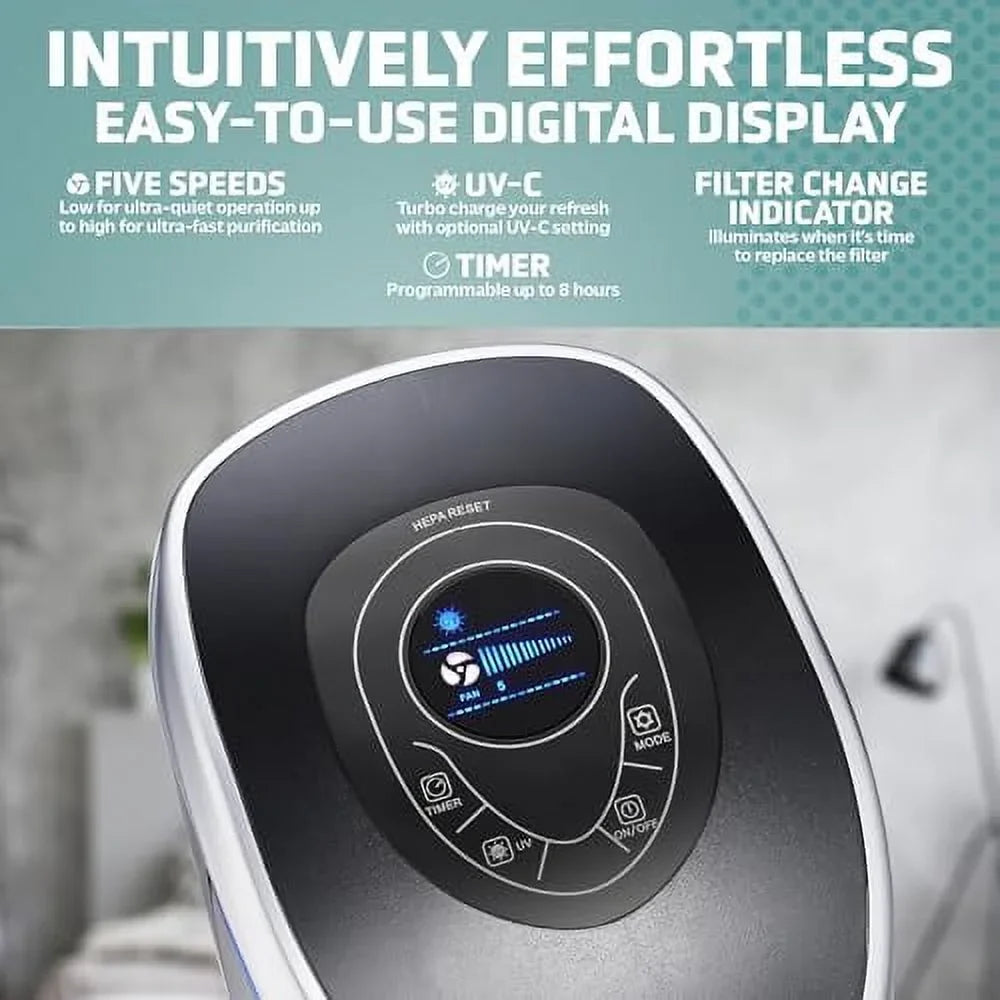 99.97% Light 915 Sq. up Pure Reduce GermGuardian Covers 1 of with Germs, Helps Black, Pet Large HEPA 13 UV-C Filter, 28", Genuine Rooms Purifier Pollutants, Air Removes ft. AC5250PT to Hour, in