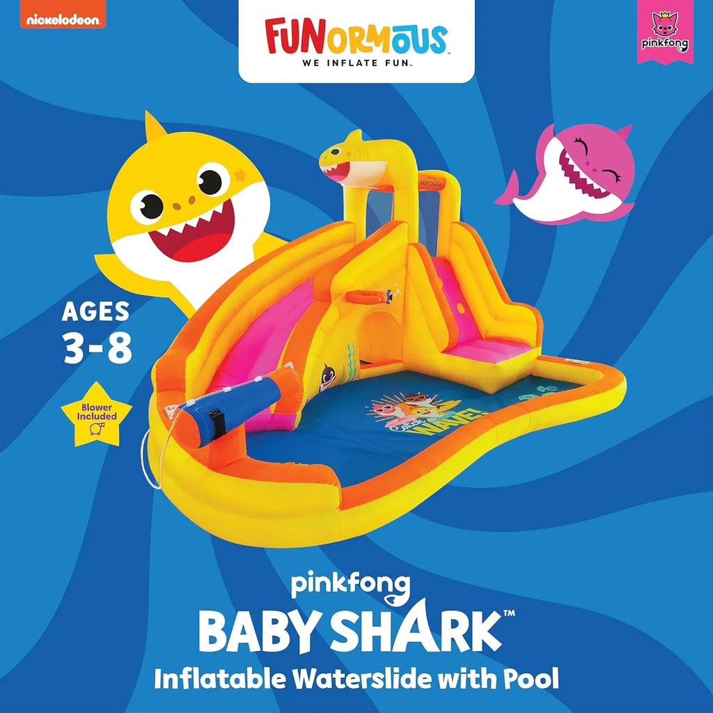Pool Water Bounce Curve Blower & Water Kids with Outdoor Inflatable Baby Fun, House Waterslide Pink Dry, Slide, Wet Slide Backyard or Fong Water Funormous Shark Park, Sprayer, Includes Party