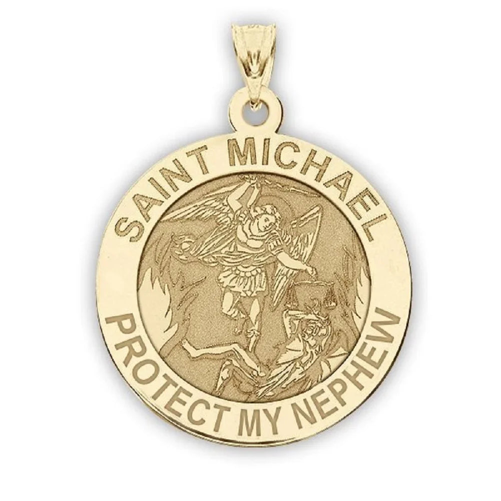 Michael Picturesongold.Com Saint Gold Female 3/4" My 14K Adult Nephew Protect Yellow Medal Religious