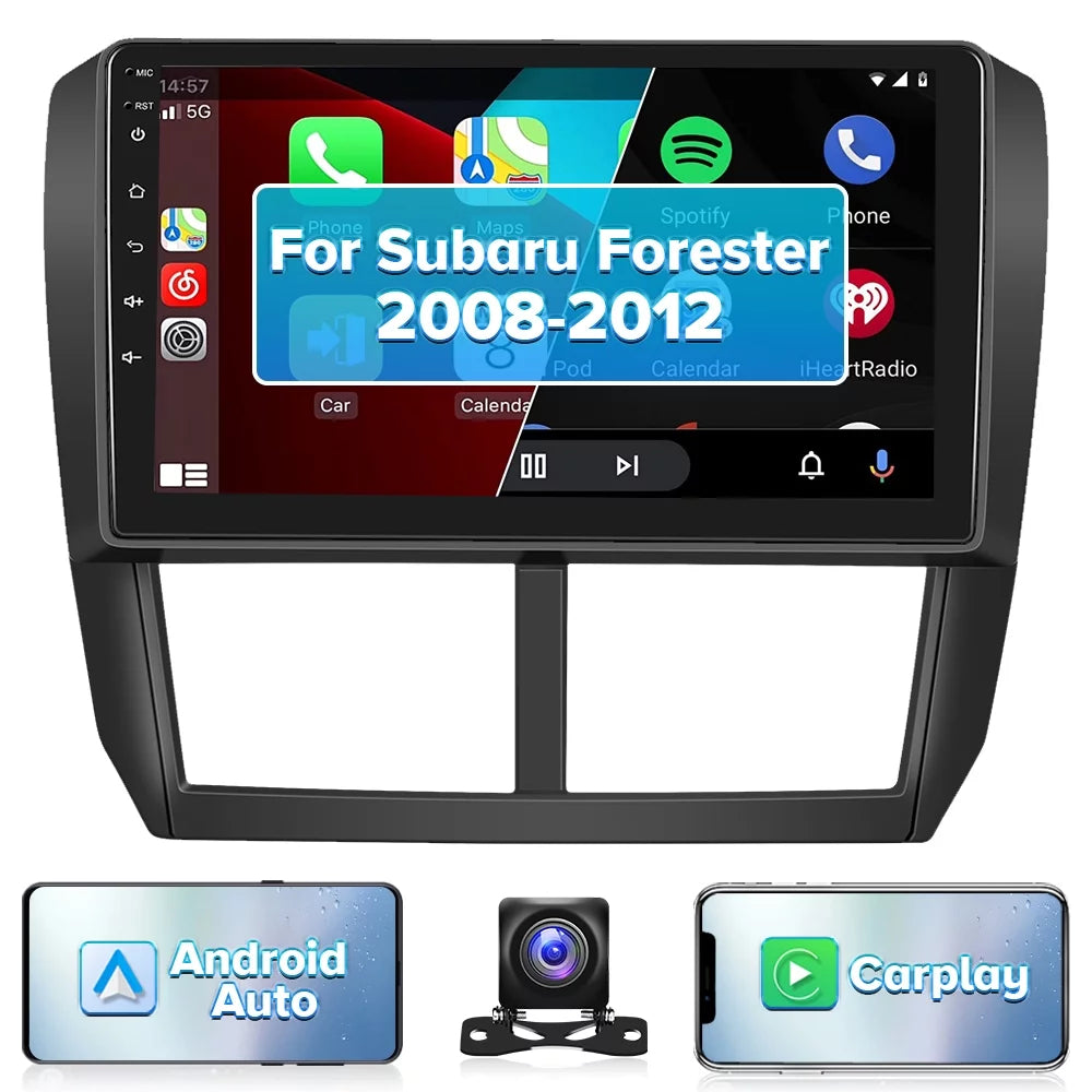 Radio Podofo for AHD Bluetooth Carplay 13 Hifi, WIFI Subaru Android 2008-2012 GPS FM Stereo Camera Car 9'' Touchscreen Wireless Android Forester 2+64G Backup Auto