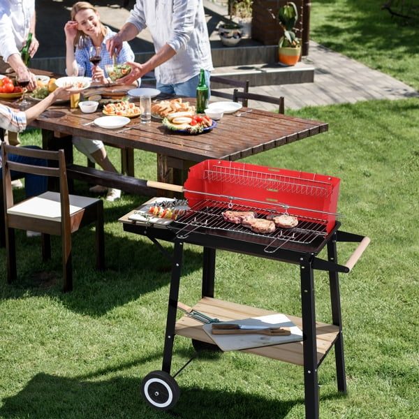 Cooking Backyard 27 Square Heavy for with Small Coal Charcoal Patio for Grill Duty Barbecue Grill BBQ Wheels Camping Outdoor Inch Portable