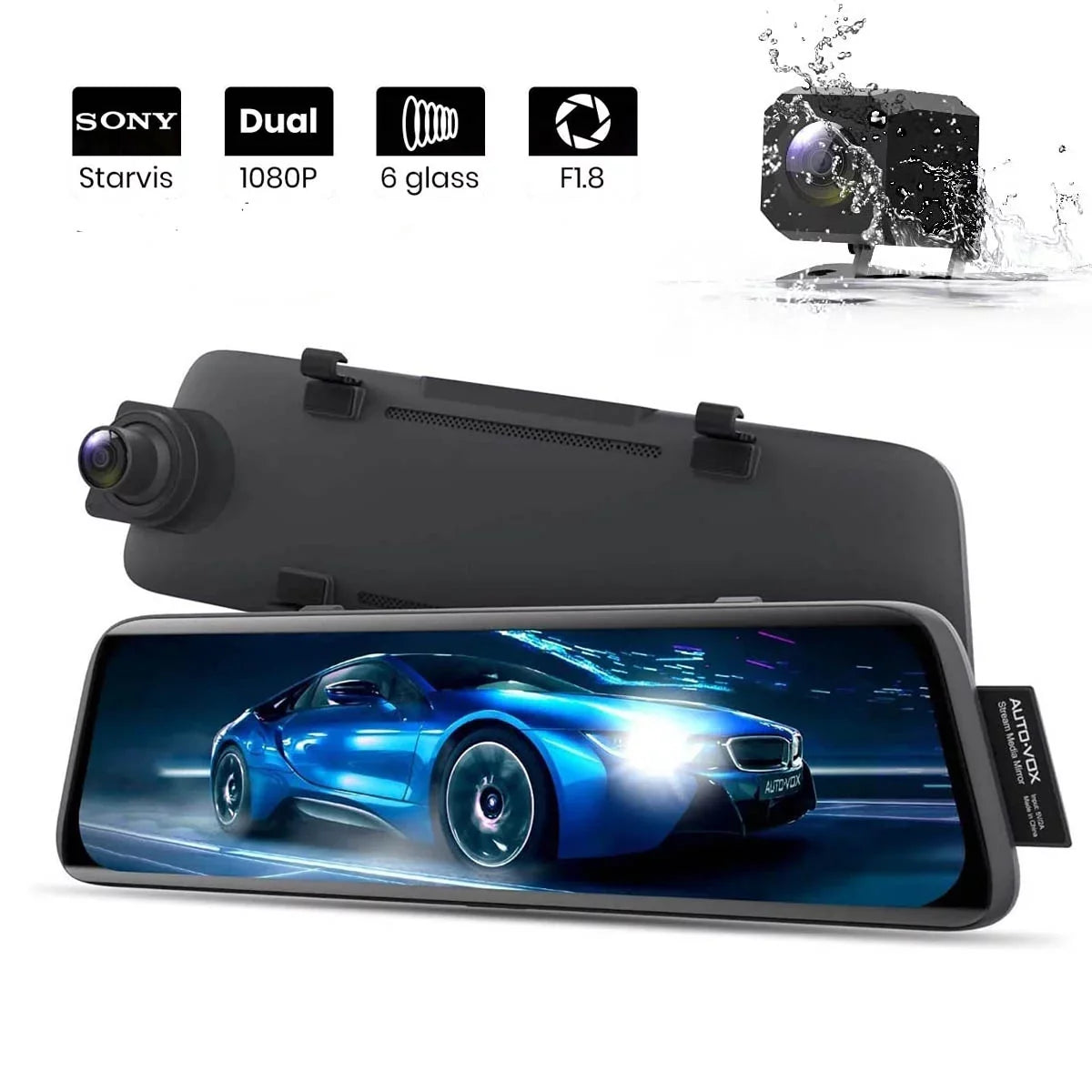 9.35'' Mirror 1080P Camera, Super Touch Screen Vision Backup AUTO-VOX View Rear Night Camera Full V5 Laminated Dual Ultrathin