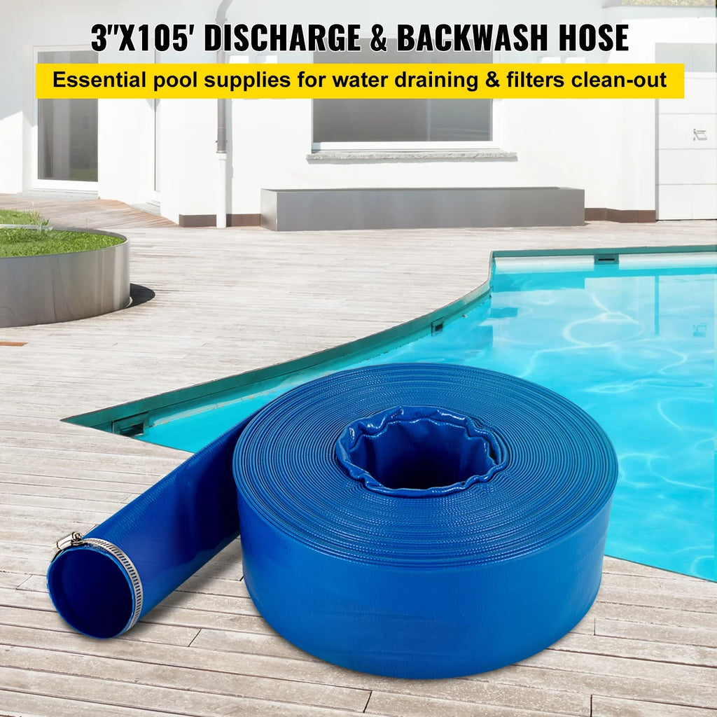 Ideal Burst-proof, BENTISM & Discharge Weather-proof PVC with & Fabric Lay Drain Heavy Clamps, Hose Hose, Water Transfer for Flat Backwash Duty Swimming 3" x 105', Pool Hose,