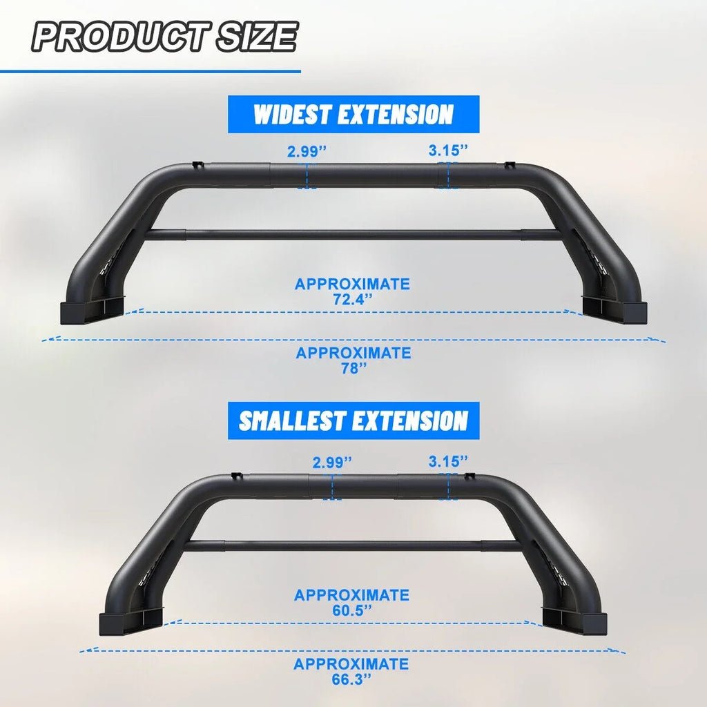 Bar For Sport silverado/GMC 2019-2023 sierra Rack Truck Bar 62.9-74.7" Bed Chase Fit 1999-2013 and Chevy Adjustable Roll