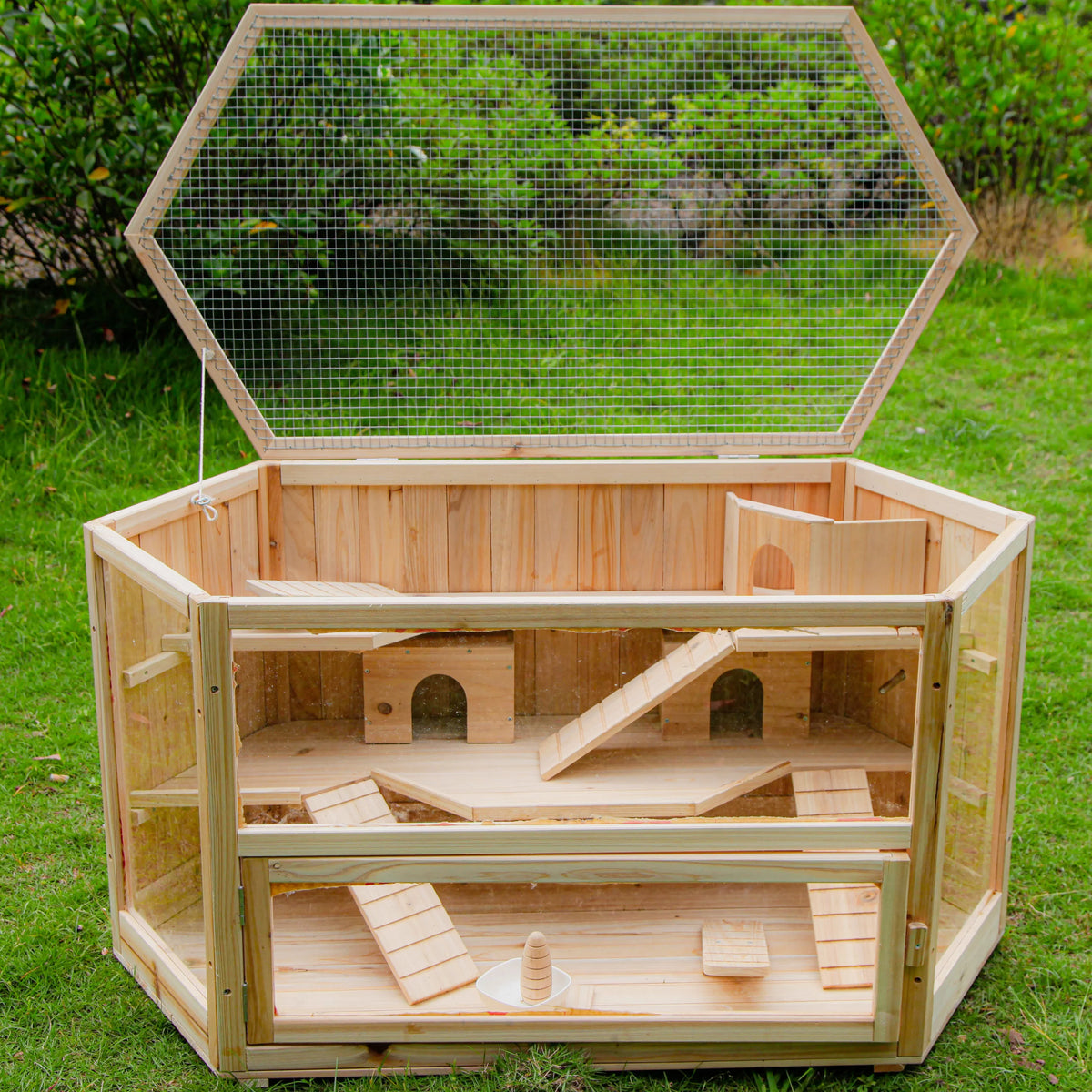Fir WHC001 Mansion, Deluxe Pig, 3-Tier Hamster ALEKO Wood Guinea Large