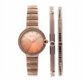 3pc Elgin Watch Rose Female Analog Gold in Bracelet (EG160012RGST) and Set Adult