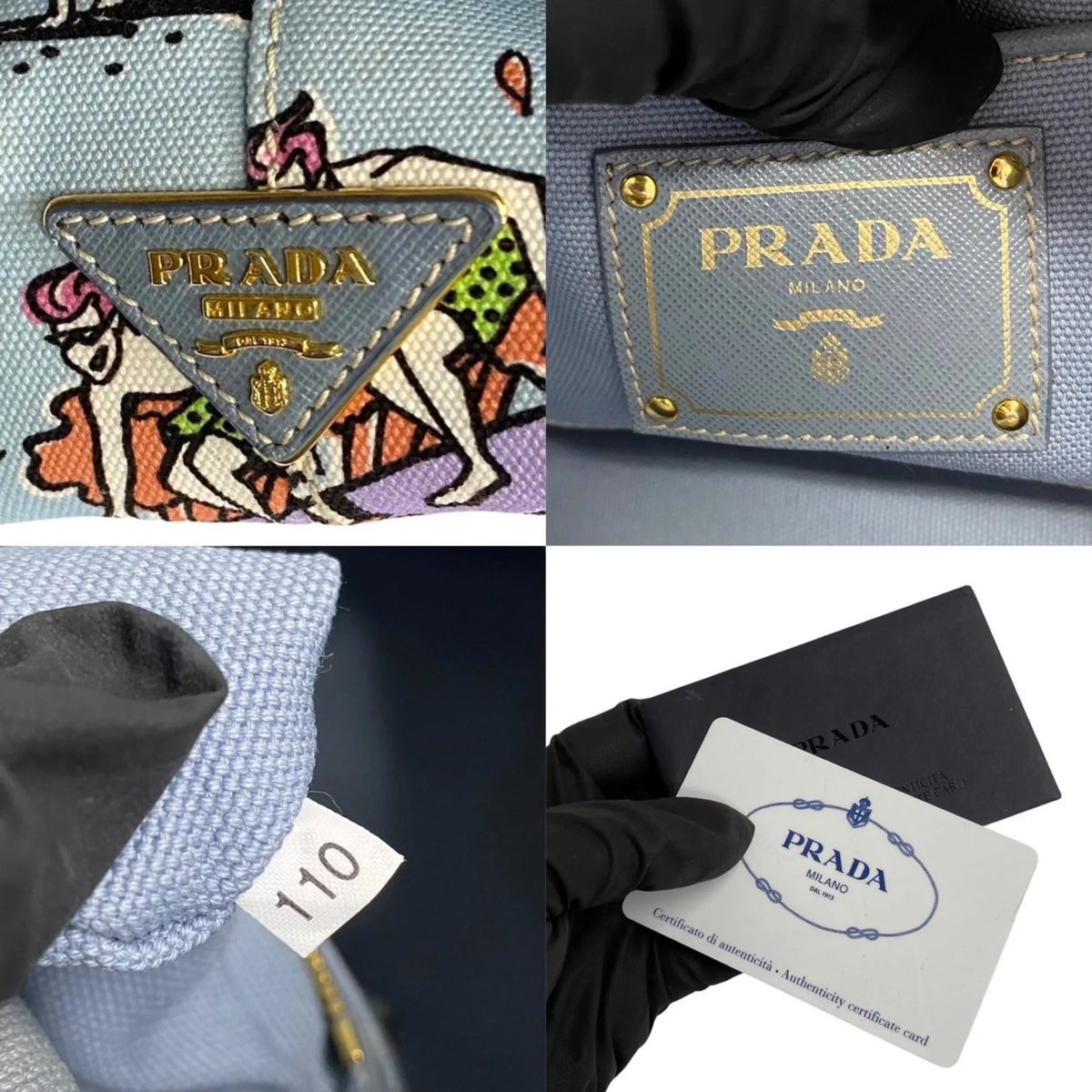 Pre-Owned 25905 Prada Canvas Tote Blue Multicolor Surfing (Good) Handbag Bag Pattern PRADA Triangle Canapa