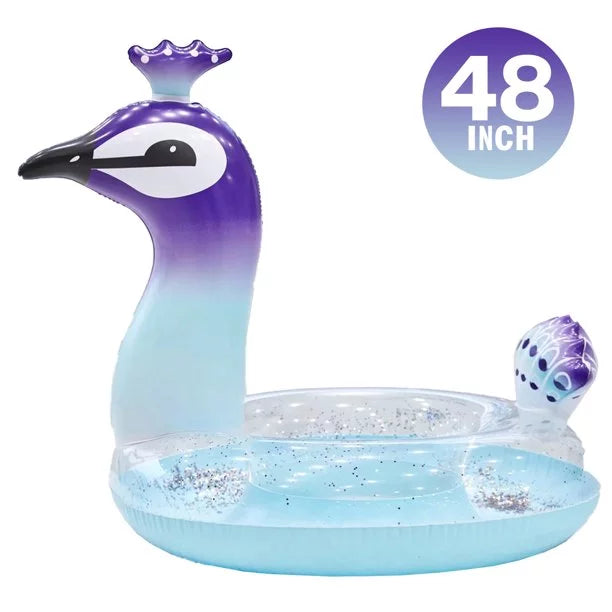 Lounge Beach Party Raft Peacock Decorative Glitter Summer Swim with Party for Valves Inch Designed 48 Melia | Inflatable Kids Toys Pool Game Water Fast Float