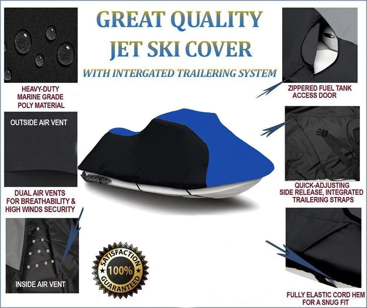 DENIER 2 HEAVY-DUTY, BLUE 118" BLACK 770R Trailerable Cover 1100R 1999 1998 for Cover 600 Compatible Ski PWC Seater Shark / / Jet Tiger