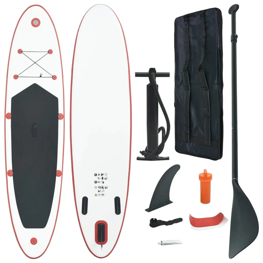 Inflatable Suzicca Paddle Set and Red Board Surfboard White