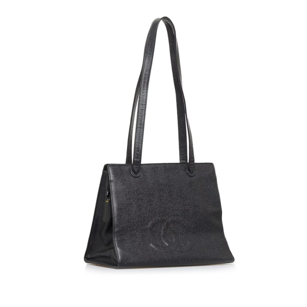 Bag Caviar (Good) Pre-Owned Shoulder Tote Chanel Mark CHANEL Coco Women's Black Skin