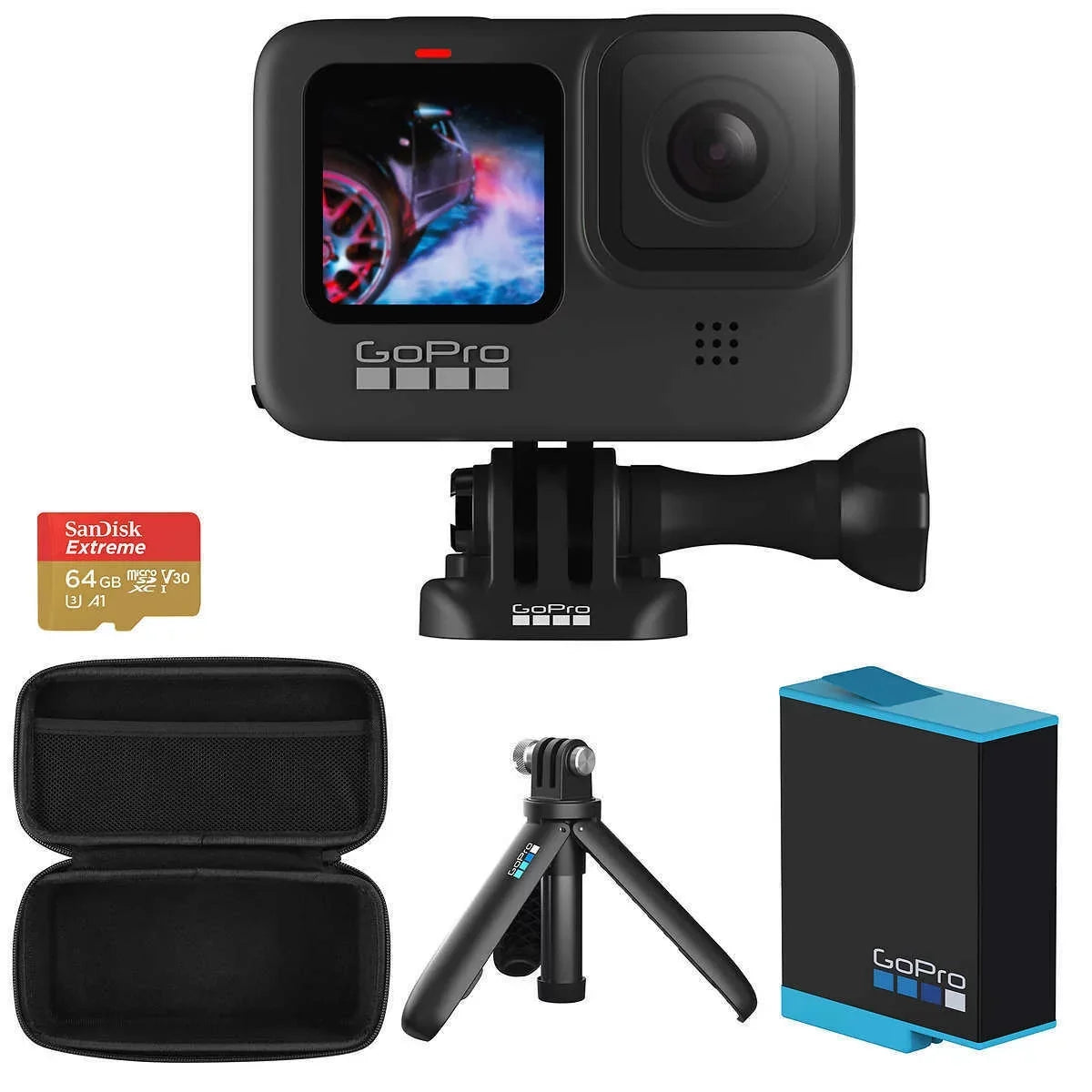 Action Extra Brand Battery/Case/64GB Bundle -- Black Camera GoPro HERO9 New