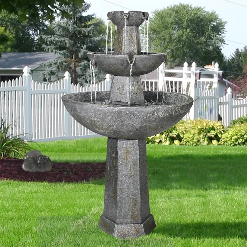 Porch Garden Waterfall 43.3in Freestanding Bath Fountain, for Lawn Backyard 3 H Decor Tier Bird Home with Patio Fountain Outdoor Deck