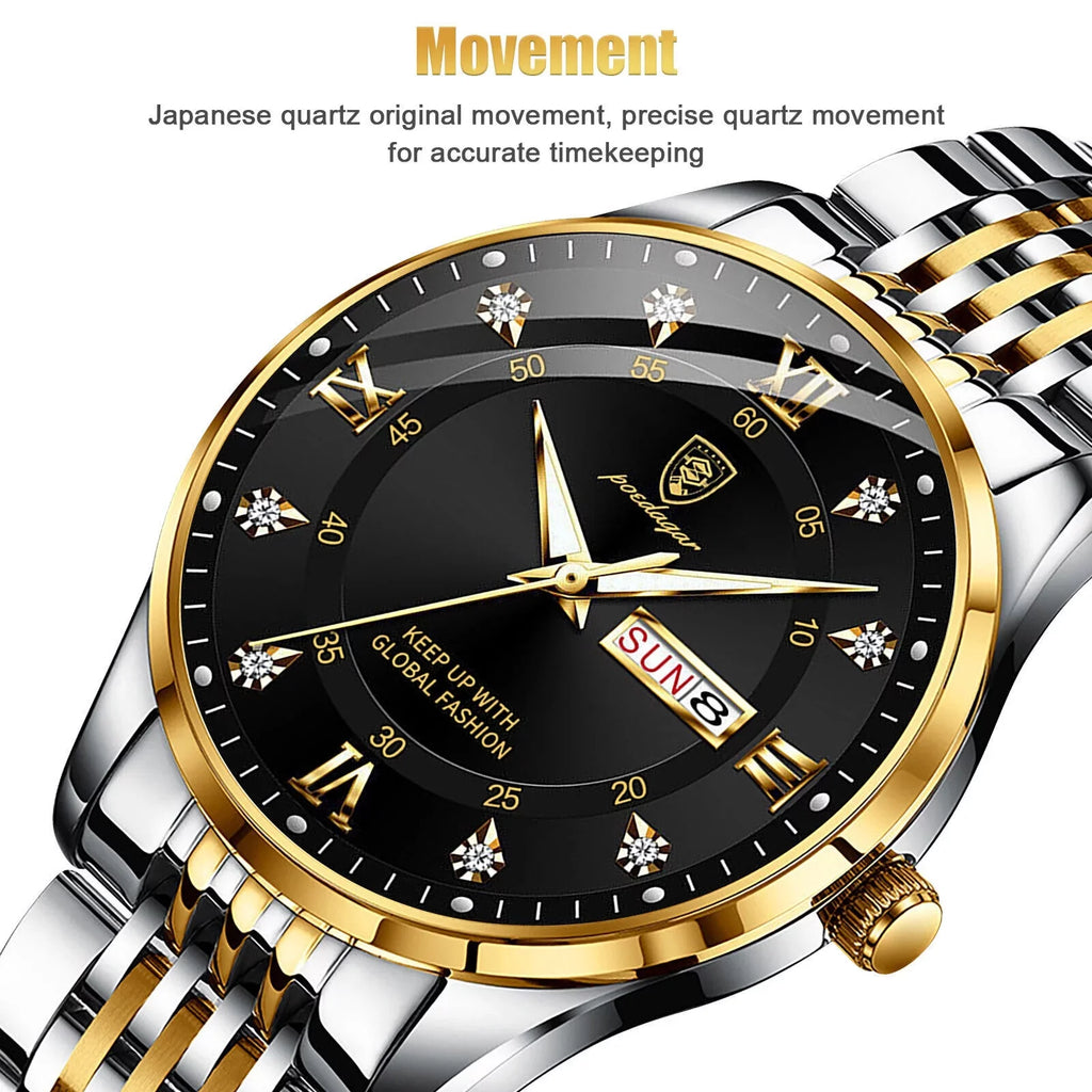 Steel Waterproof Relojes Watch Men's Stainless Quartz De Classic Hombre Luminous