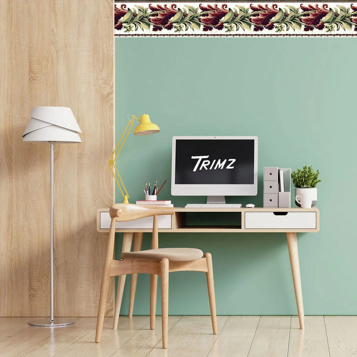 Border Red Un-pasted Green, - L 15' Twist W x 6.7" Designer TRIMZ - Laurel Wallpaper