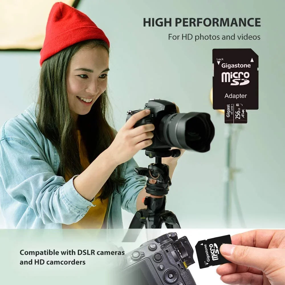 Class Dash Micro Card, 2 10, Action Gigastone (2x256GB) memory Camera Pack Surveillance A1 Security 100MB/s Video, Cams, Micro UHS-I SDXC 4K SD UHD Drone 256GB Cam Professional,