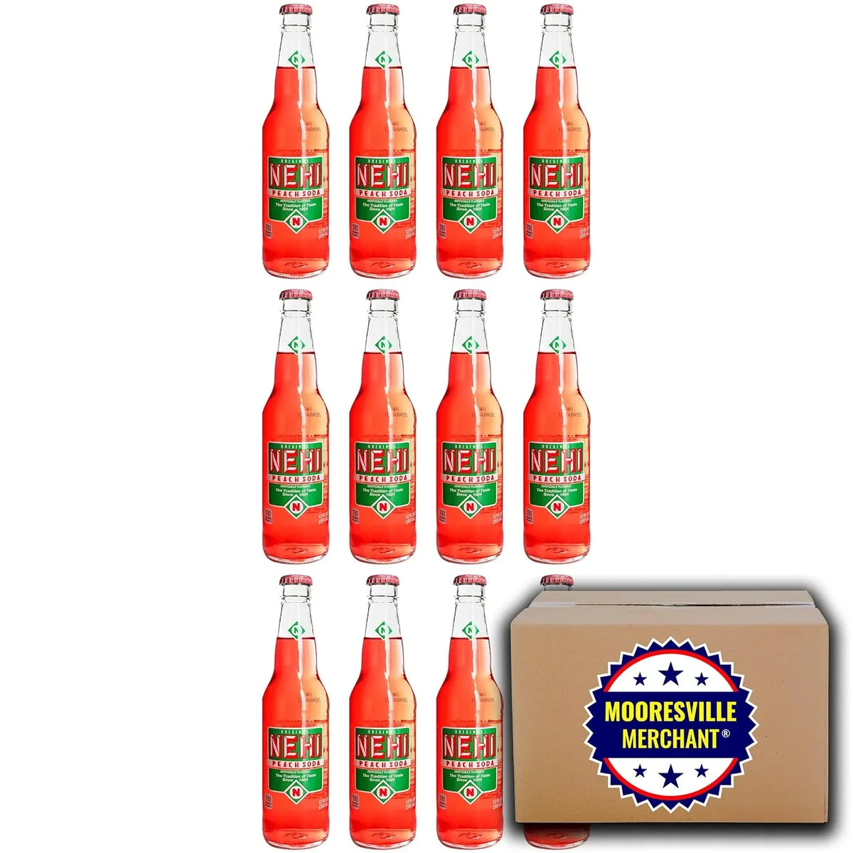 12 Fl Soda, Decal Glass With Oz, 12 Nehi Peach Bottles