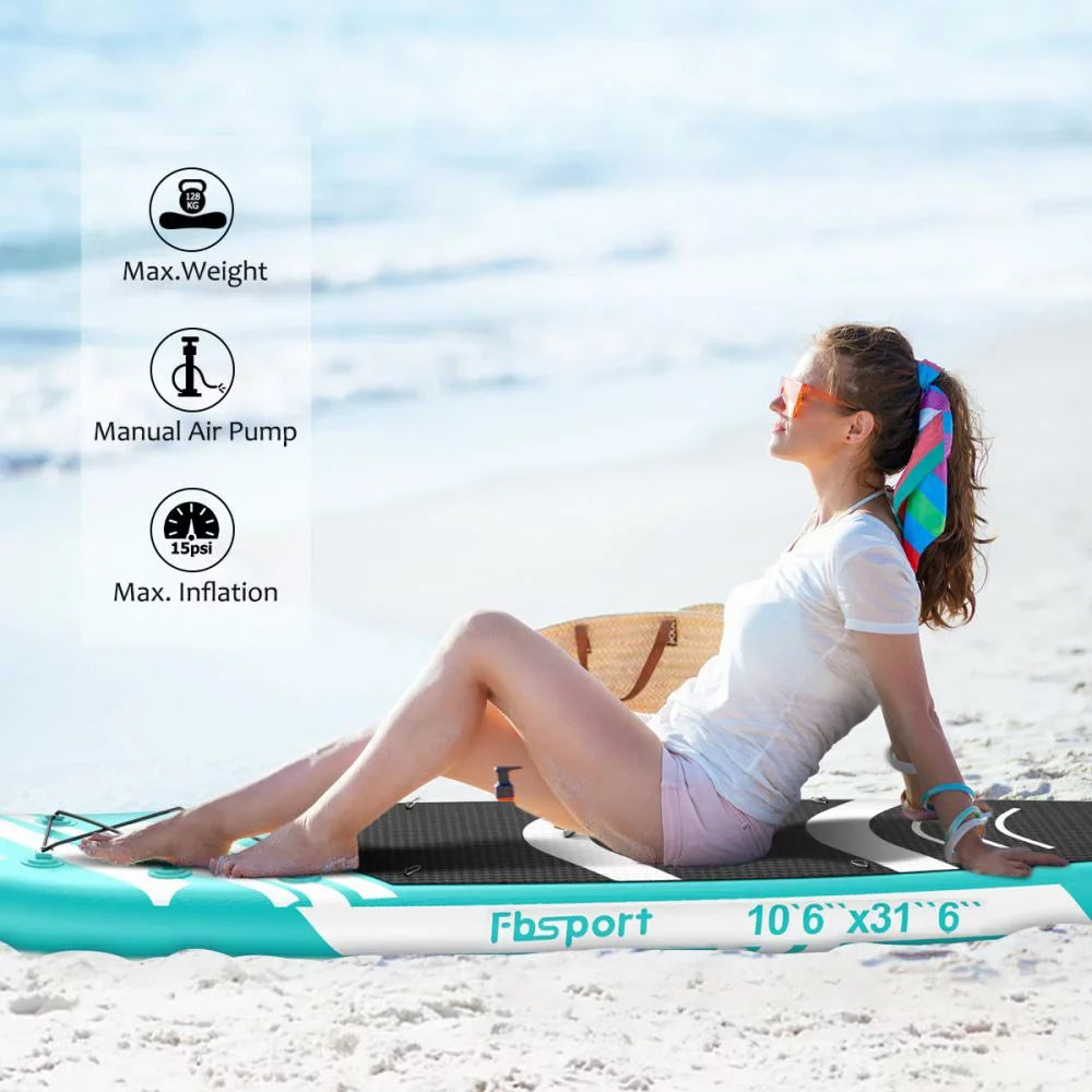 Stand 10 Non-Slip with Inflatable Paddle Green Standing Ft. Bag, Carry Brushed Stance, Board up FBsport Wide Boat, Complete Control, Thickening Deck, and Surf Accessories