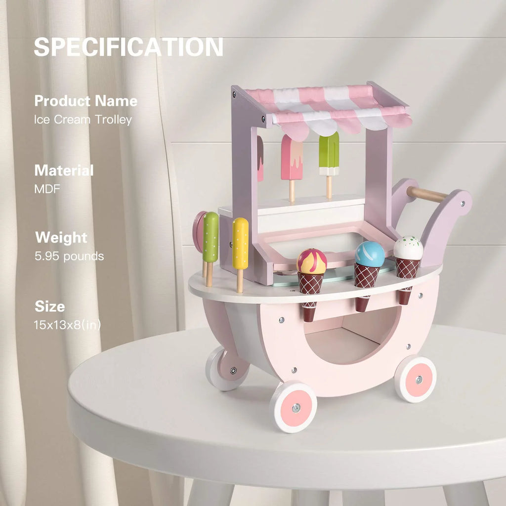Toys Wooden Play Kids, Toddlers Boys 3 for and Truck, Gift Up Cream Girls Cart Pretend for Food ROBUD & Ice Years