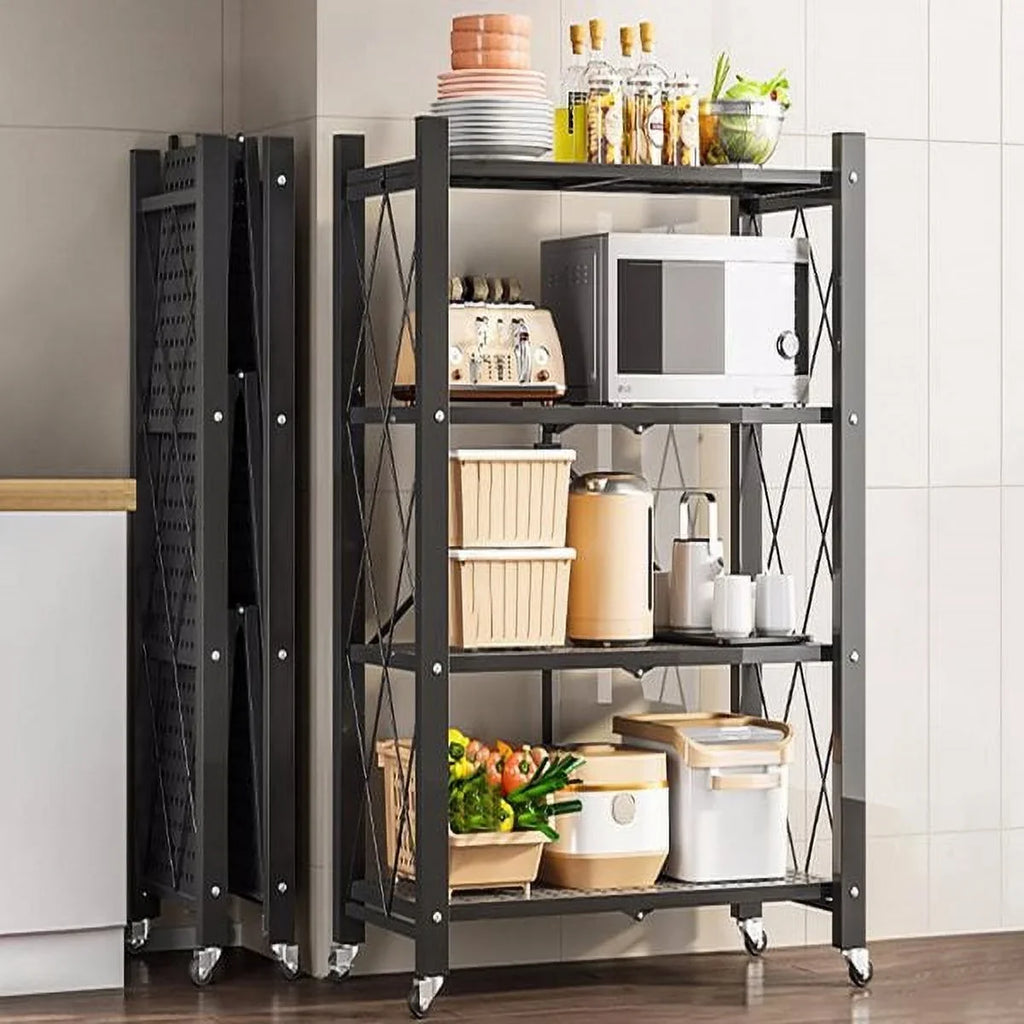 5 Foldable Joybos® Tier Duty Metal with Organizer Heavy Shelves Wheels Black